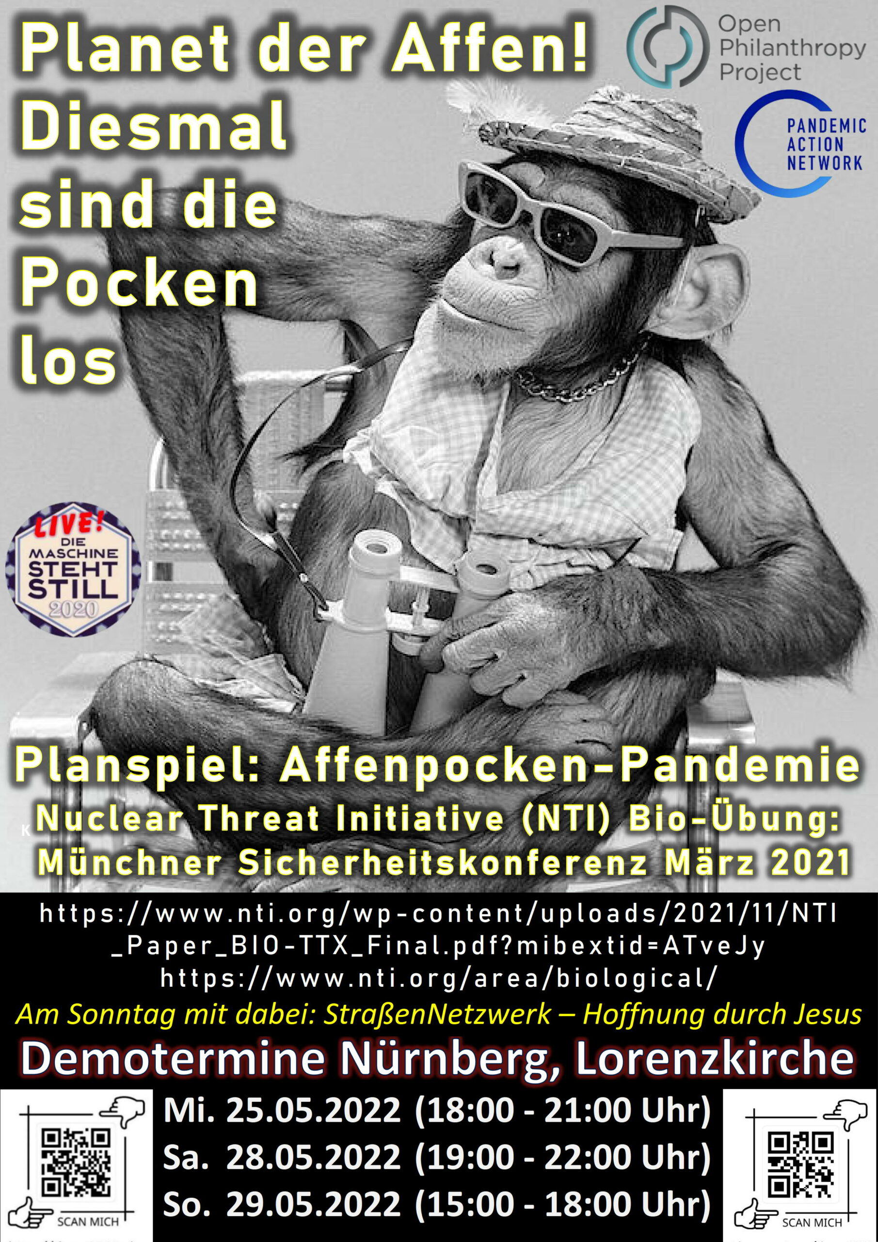 Planet der Affen! Diesmal sind die Pocken los Planspiel: Affenpocken-Pandemie Nuclear Threat Initiative (NTI) Bio-Übung: Münchner Sicherheitskonferenz März 2021