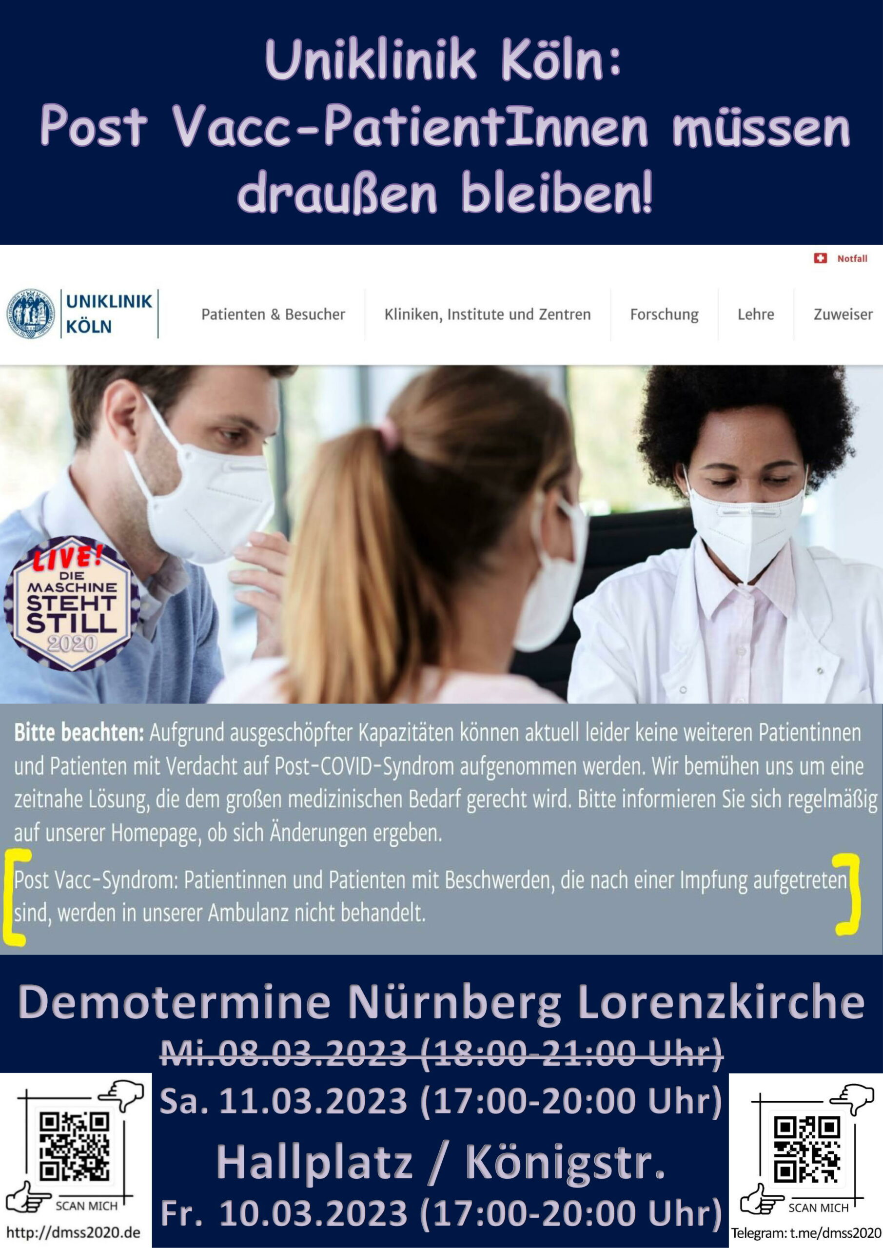 Uniklinik Köln: Post Vacc-PatientInnen müssen draußen bleiben!